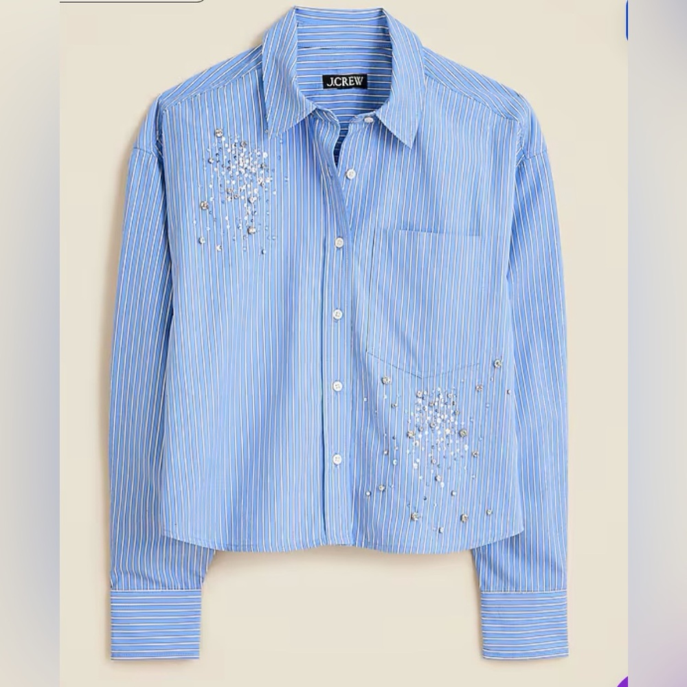 J. Crew Etienne Striped Button Down Cropped Beaded Shirt